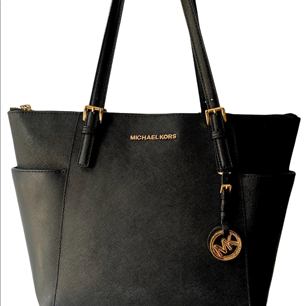 Michael Kors black leather jet setter tote